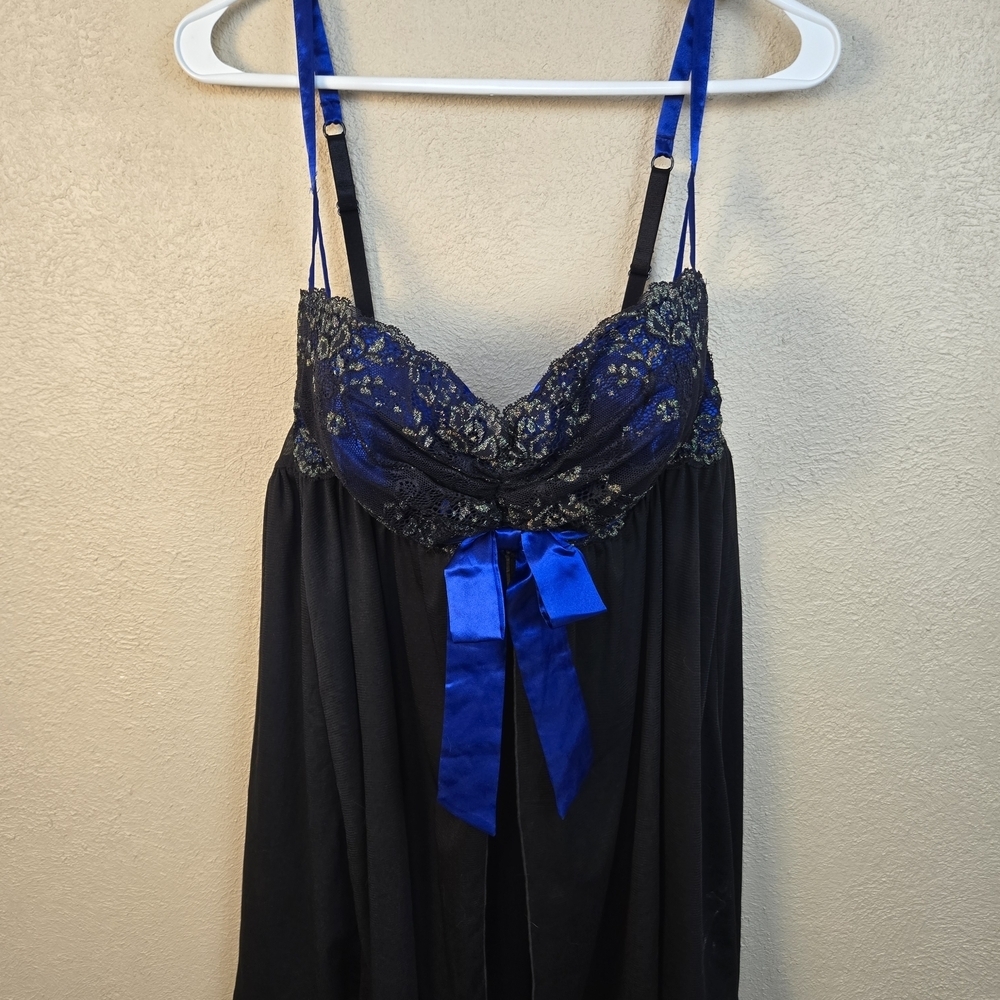 Cacique Black and Blue Lace Babydoll with Satin Bow 22/24 (7886)